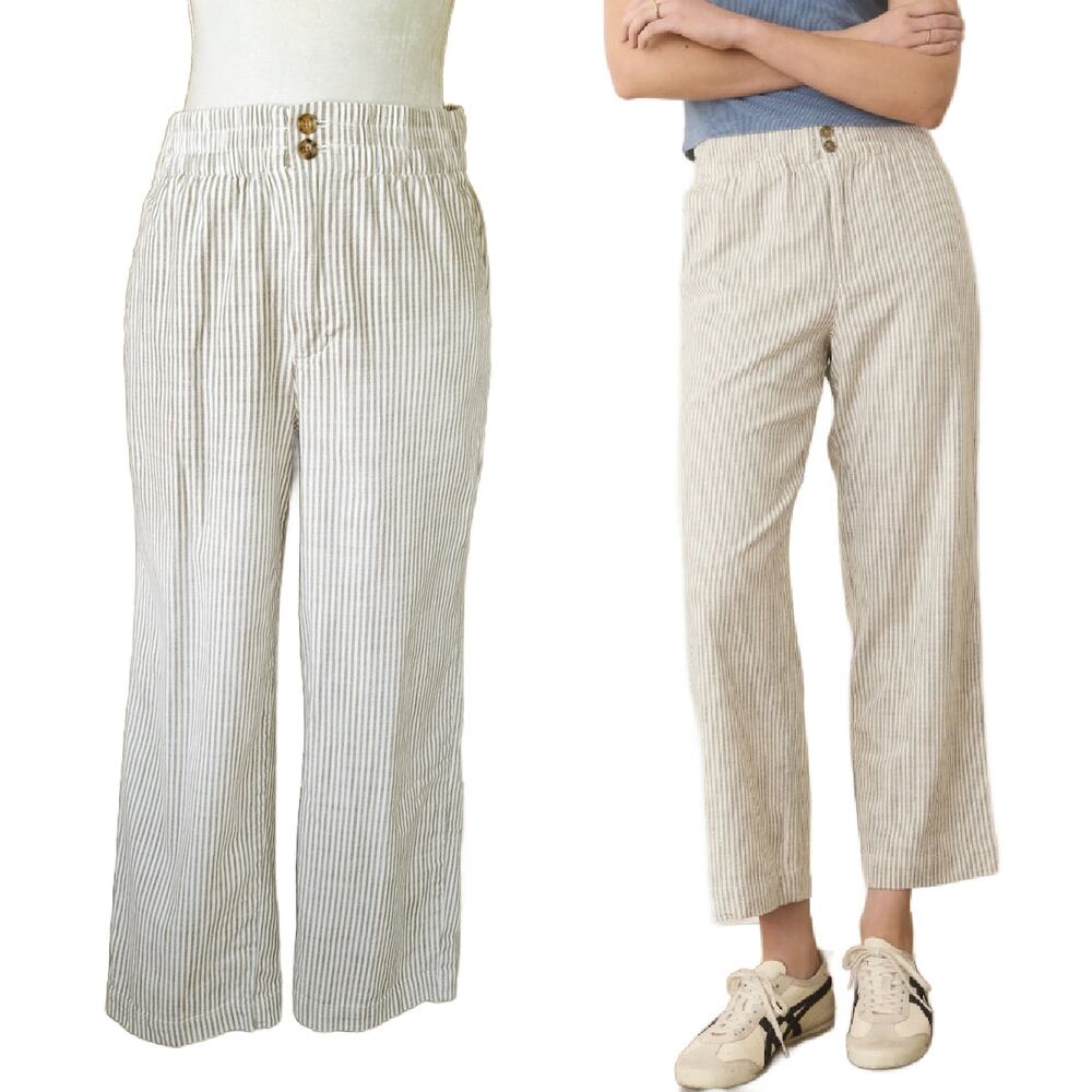 MARINE LAYER Elle Relaxed Crop Pant Medium Gray Cream Stripe Straight Leg Cotton